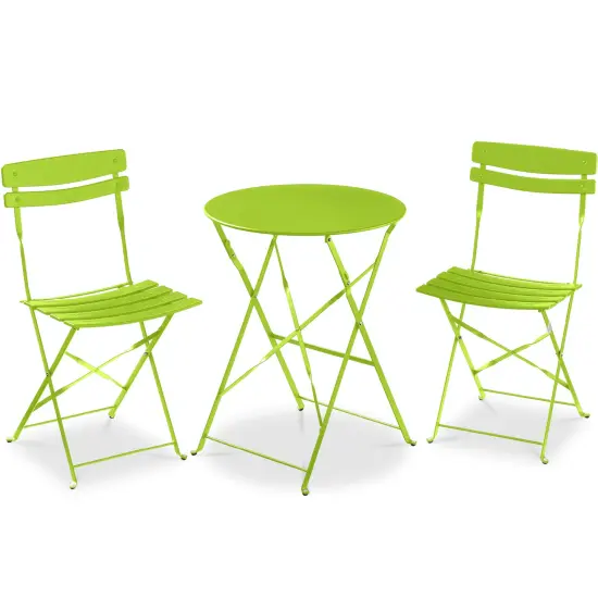 Best Choice Products 3-Piece Small Bistro Set, Folding Patio Furniture Set of 2 Chairs and Table Lime Green {1}