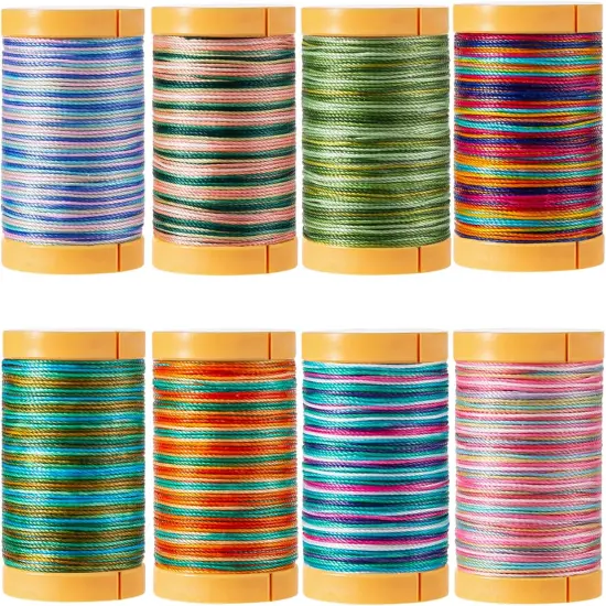 Variegated Waxed Thread 8 Vibrant Color, 0.5mm Wax Coated String 82Yards/Spool, Polyester Wax Cord for Micro Macrame, Bracelets Braiding, Jewelry Making, Beading, Knoting and Kumihimo {1}