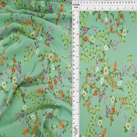 1 Yard Bubble Satin Floral Print Fabric, 58/59&Prime; Wide Polyester Spandex Blend SAGE {1}