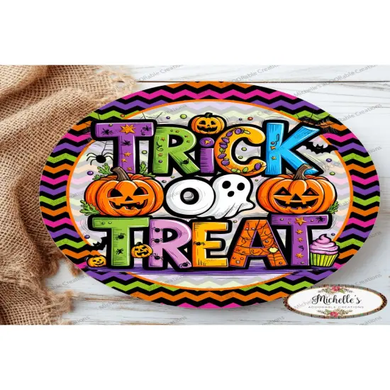 Colorful Trick or Treat Round Sign {4}