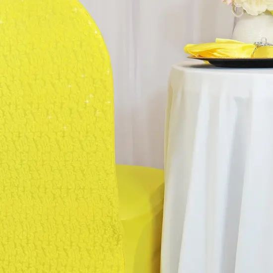 1 Piece Canary Yellow Sequin Spandex Chair Cover Stretch Fit Banquet Style {5}