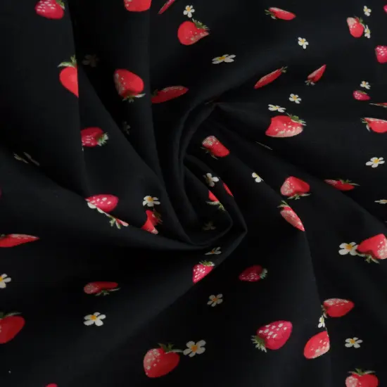 1 Yard Stretch Poplin Strawberry Print Fabric, 57/58&Prime; Wide Cotton Spandex Blend IVORY {4}
