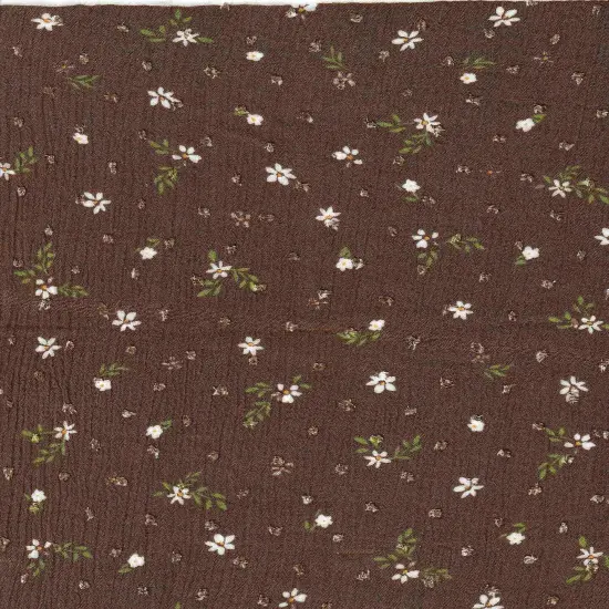 Rayon Crepon Swiss Dot Ditsy Floral Fabric, Lightweight Woven 52/53" Wide BROWN LT {1}