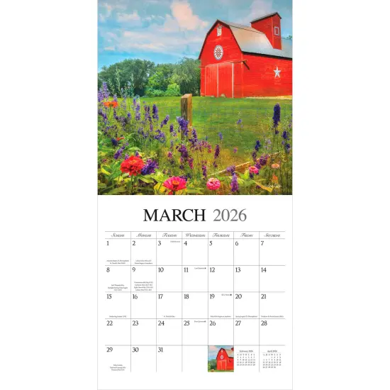 Beckoning Barns | 2026 12 x 24 Inch (Hanging) Monthly Square Wall Calendar | Featuring the Artwork of Lori Deiter | Plastic-Free {2}