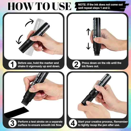 4 PCS Black Jumbo Permanent Markers - 15mm Wide Tip Thick Acrylic Paint Pen, Large Acrylic Paint Markers for Rock Painting, Calligraphy, Poster, Canvas, Sign, Glass, Wood, Metal, Ceramic {4}