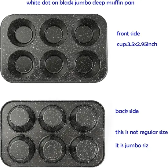 Jumbo muffin pan 6 Cup, deep muffin pan extra large cupcake tin black granite finish carbon steel baking pan 3.5dia x3 inch cup {3}