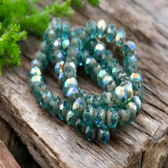 *25* 6x8mm Pacific Blue AB Picasso Fire Polished Rondelle Beads {5}