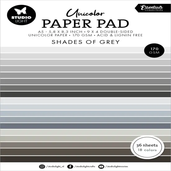 Studio Light Essentials Unicolor Paper Pad 5.82"X8.26" 36/Pk-Nr. 248, Shades Of Grey {1}