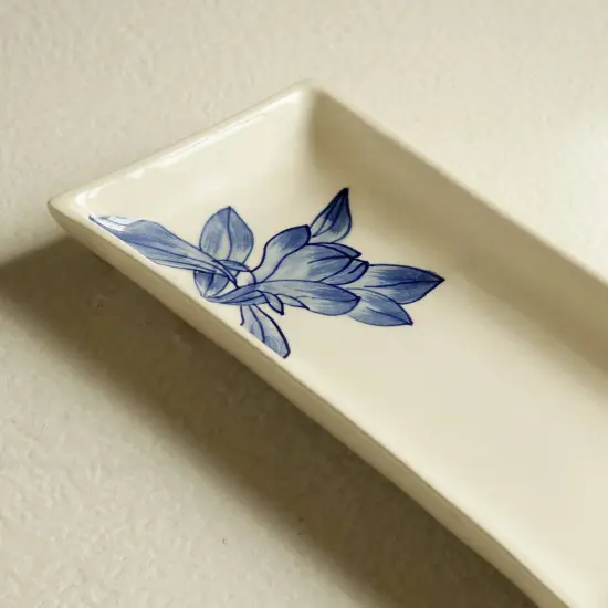 Handcrafted ceramic serving platter with Floral Print - 9.8x4.1x1" {4}