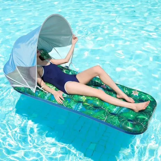 Pool Floats with Canopy Adults - 2 Pack Large Pool Lounger Float with Headrest, Shade, Inflatable Pool Float Raft for Sunbathing Water Lounge Floaties Pool Parties {4}