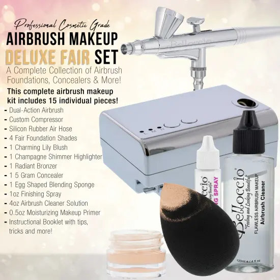 Belloccio Professional Beauty Deluxe Airbrush Cosmetic Makeup System with 4 Fair Shades of Foundation in 1/2 oz Bottles {2}