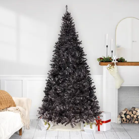 Northlight Artificial Tinsel Halloween Tree - 9' - Black - Unlit {1}