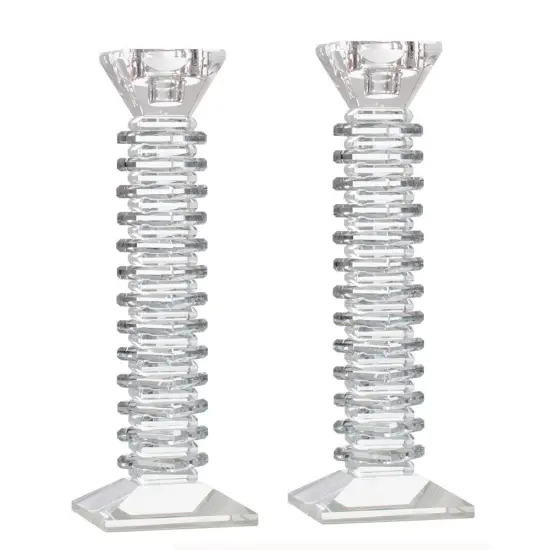 Stacked Design Crystal Candlesticks Set Blue {3}