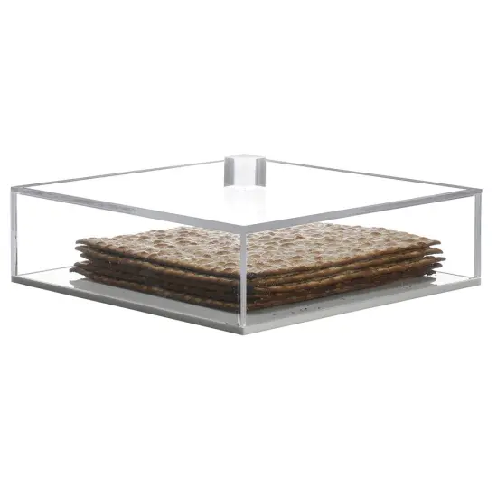 Lucite Box with White Base and Clear Lid - for Square Matzos {4}
