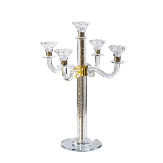 Crystal Candelabra with Mirrored Base 5 Arms Silver {1}