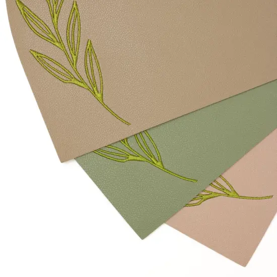 Eucalyptus Embroidered Leatherette Placemat - Set of 4 Tan {3}