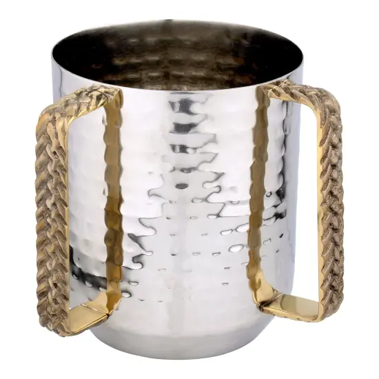 Stainless Steel Hammered Wash Cup with Flat Braided Handles {1}