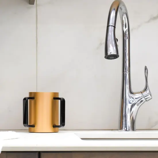 Lucite Wash Cup Gold With Black Handle {2}