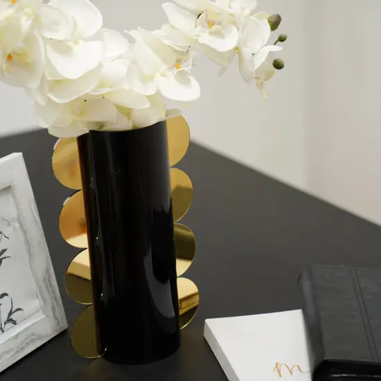 Lucite Mirror Accented Vase By Kinor Decor White-Gold {2}