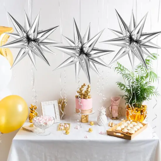 36 Pcs Silver Star Balloons Explosion 12 Point Foil Cone(Silver Star Cones) {4}