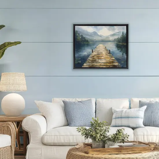 Stupell Industries Wooden Dock Over Lake Floating Frame, design by LSR Creative Studio {2}