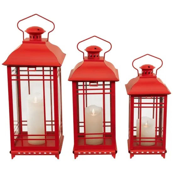 Northlight Mission Style Metal Candle Lanterns - 19.5" - Red - Set of 3 {6}