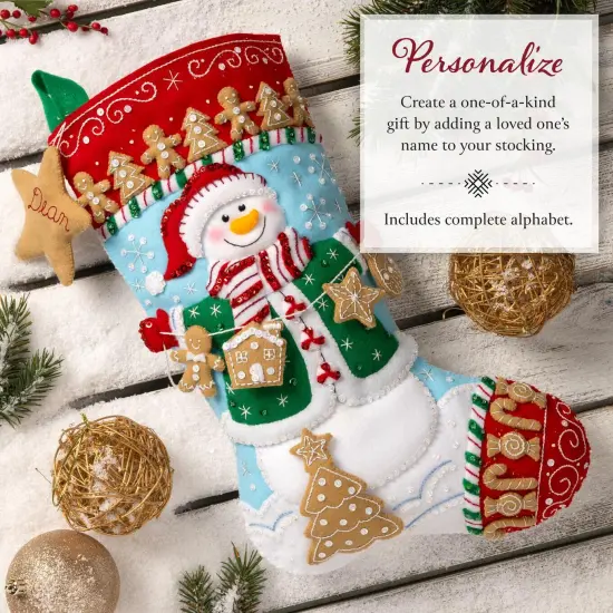 Bucilla Felt Stocking Applique Kit 18" Long-Jolly Gingerbread Snowman {5}