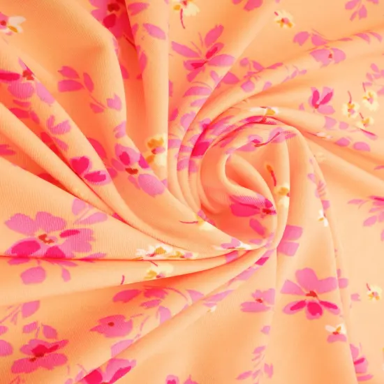 1 Yard DTY Floral Print Fabric 58/60 Inch Wide Soft Stretch Material for Dresses Tops & Crafts PEACH {3}