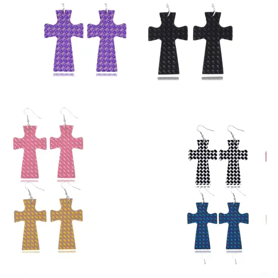 Glitter Marble Cross PU Leather Boho Dangle Earrings Yellow {4}