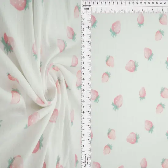 1 Yard 93% Polyester 7% Spandex Cotton-Style Pointelle Strawberry Print Fabric 58/60" Width PINK {1}