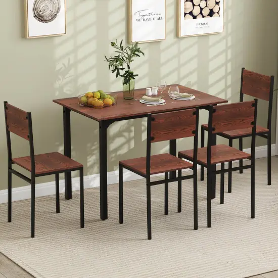 Costway 5 PCS Dining Table Set Industrial Style Kitchen Table & Chairs for 4 Gray/Brown/Dark Brown {4}