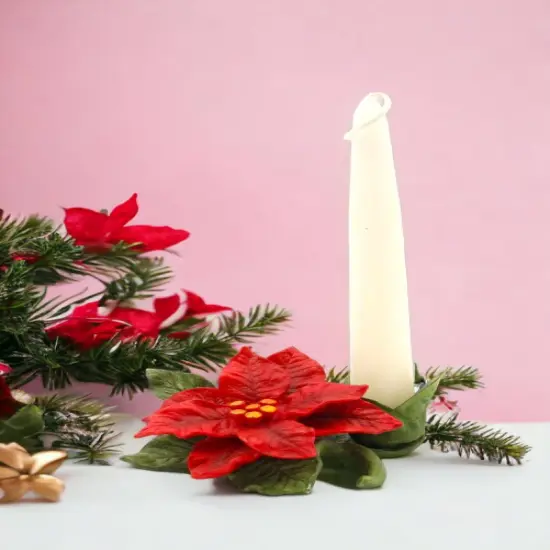 Ceramic Poinsettia Flower Candle Holder, Home D&eacute;cor, Gift for Her, Gift for Mom, Kitchen D&eacute;cor, Christmas D&eacute;cor {2}