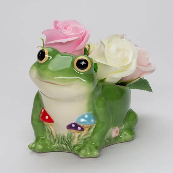 Ceramic Frog with Mushrooms Flower Pot, Spring Decor, Frog Lover Gift, Living Room Frog Decor {3}