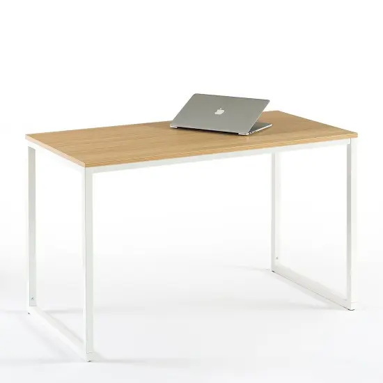 Modern Wood Top Desk with Heavy Duty Steel Frame Perfect for Home Office and Study Use Natural & White {1}