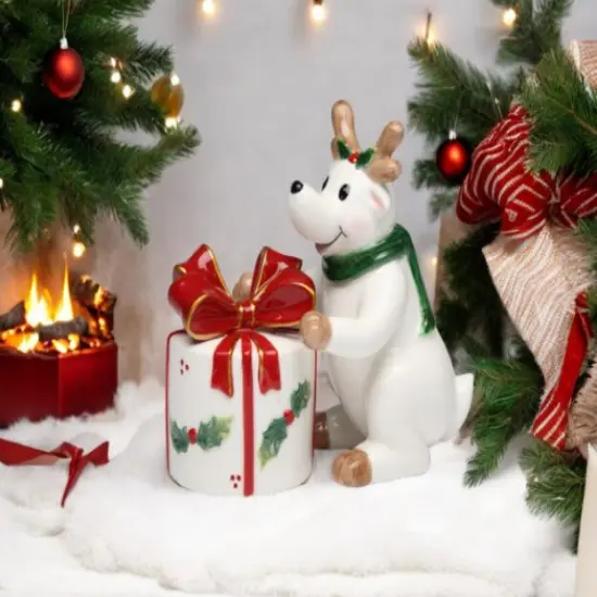 Ceramic Reindeer with Gift Box Christmas Salt and Pepper Shakers, Christmas Decor, Gift for Her, Gift for Mom {2}