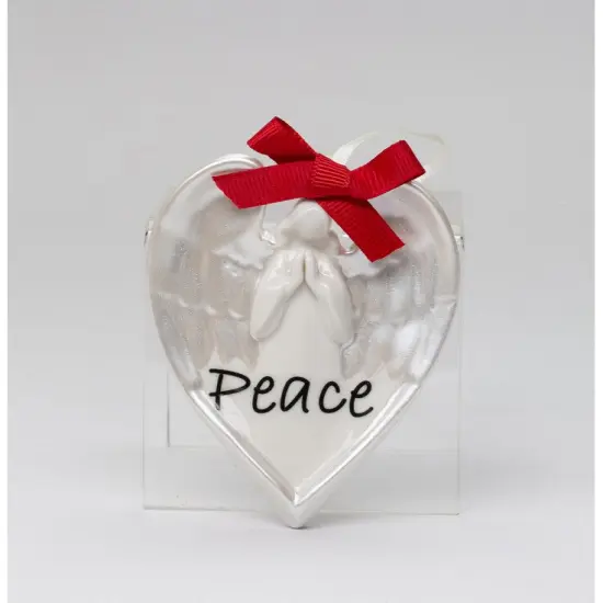Ceramic Heart Shaped Angel Ornament - Peace, Christmas Tree Decor, Religious Decor {3}