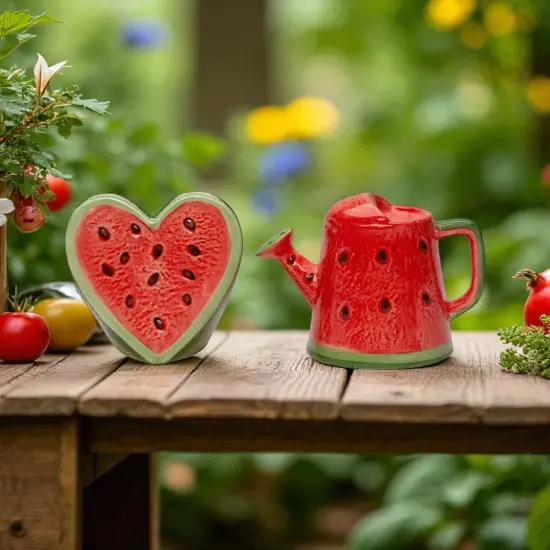 Ceramic Watermelon Heart and Water can Salt and Pepper Shakers, Kitchen Summer Decor, Gift for Her {1}