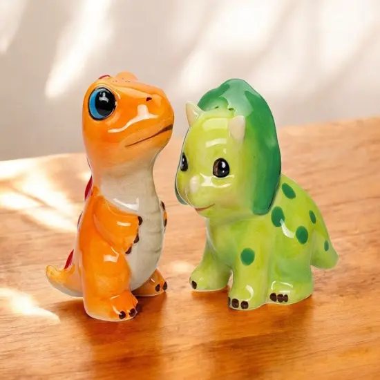 Ceramic Dinosaurs Salt and Pepper Shakers, Children's Room Decor, Gift for Boy {2}