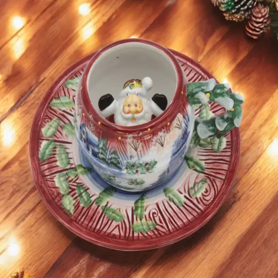 Ceramic Santa Claus in a Mug Cup and Saucer Set, Christmas Decor, Milk For Santa, Gift for Her {1}