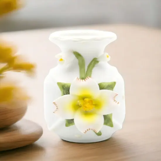 Ceramic Mini Vase with White Flower, Incense Jar, Wedding D&eacute;cor or Gift, Anniversary D&eacute;cor or Gift, Home D&eacute;cor, Vanity Decor {1}