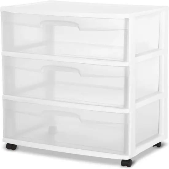Storage Container with 3 Large Drawers With Wheels - White {1}
