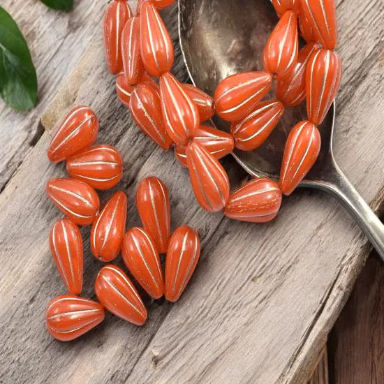 *10* 13x8mm Copper Washed Orange Opaline Melon Drop Beads {2}