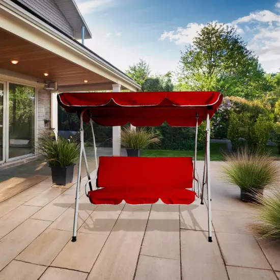 Northlight 3-Seater Outdoor Patio Swing with Adjustable Canopy - Red {3}