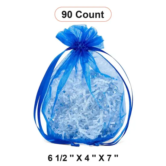 Wide Round Flat Bottom Organza Bags 6 1/2 '' X 4 '' X 7 '' for Decorative Favors Royal Blue {1}