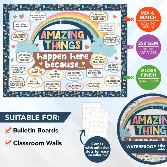 112 Pcs Cutouts Boho Rainbow Theme Bulletin Board Set {2}