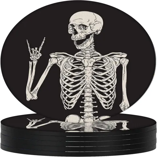 6 Pack- Coasters for Drinks Coffee Table, Skeleton Funny Black Silicone {1}
