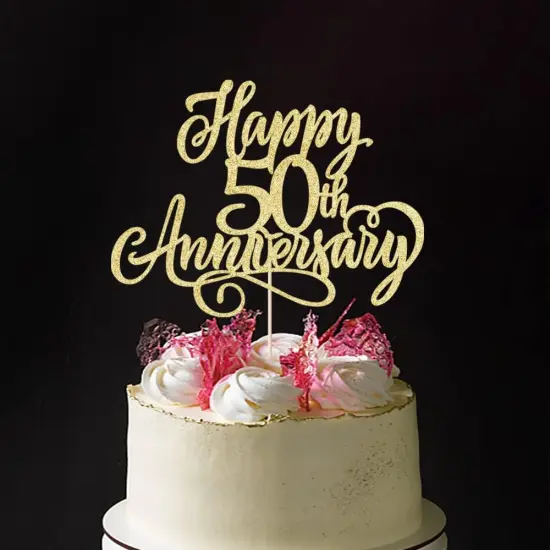 Happy 50th Anniversary Cake Topper - Gold Glitter {2}