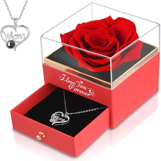 Red Real Rose with Necklace {1}