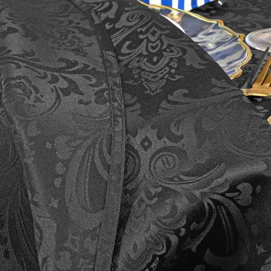 Black Floral Damask Jacquard Chair Cover, Elegant Polyester Banquet Slipcover {4}