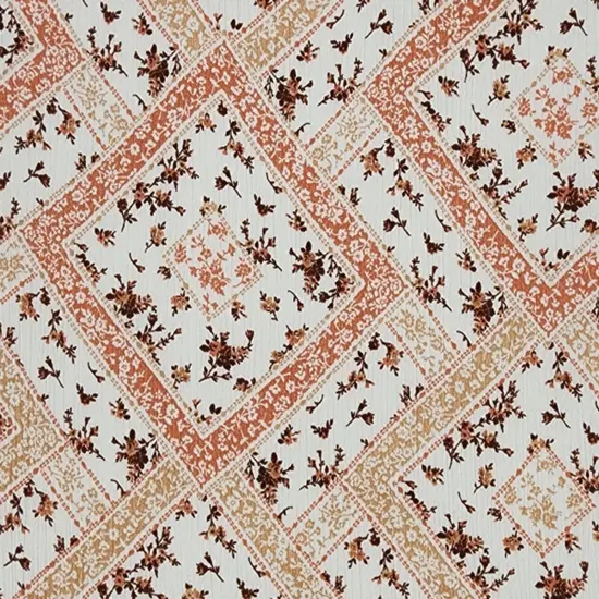1 Yard Ivory & Coral Rayon Crinkle Fabric, 50/52" Lightweight Apparel Material {2}